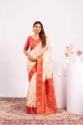 Jyoti Fashion Women's White Soft Tissue Silk Zari Woven Saree with Blouse | Grocsy