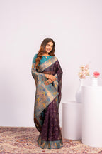 Jyoti Fashion Women's Wine Soft Tissue Silk Zari Woven Saree with Blouse | Grocsy