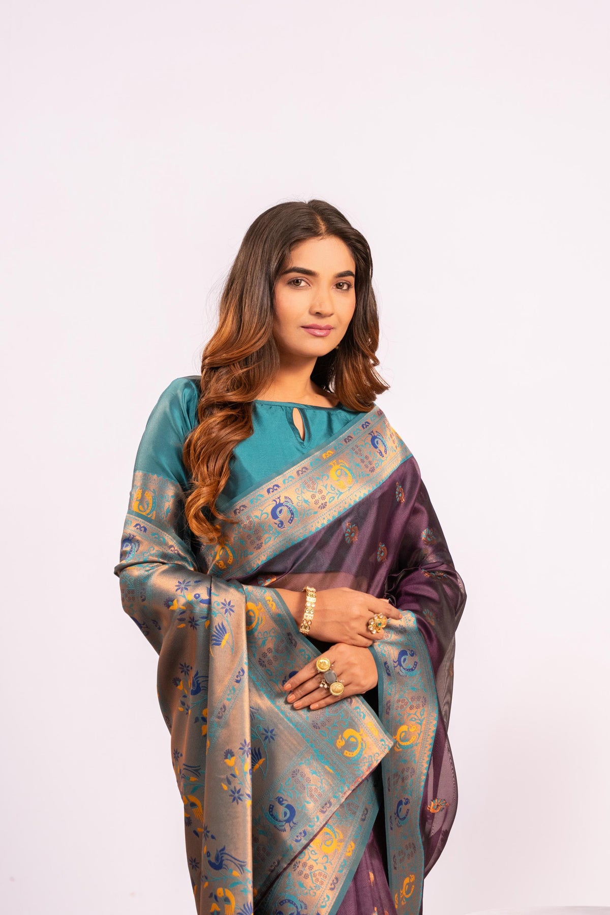 Jyoti Fashion Women's Wine Soft Tissue Silk Zari Woven Saree with Blouse | Grocsy