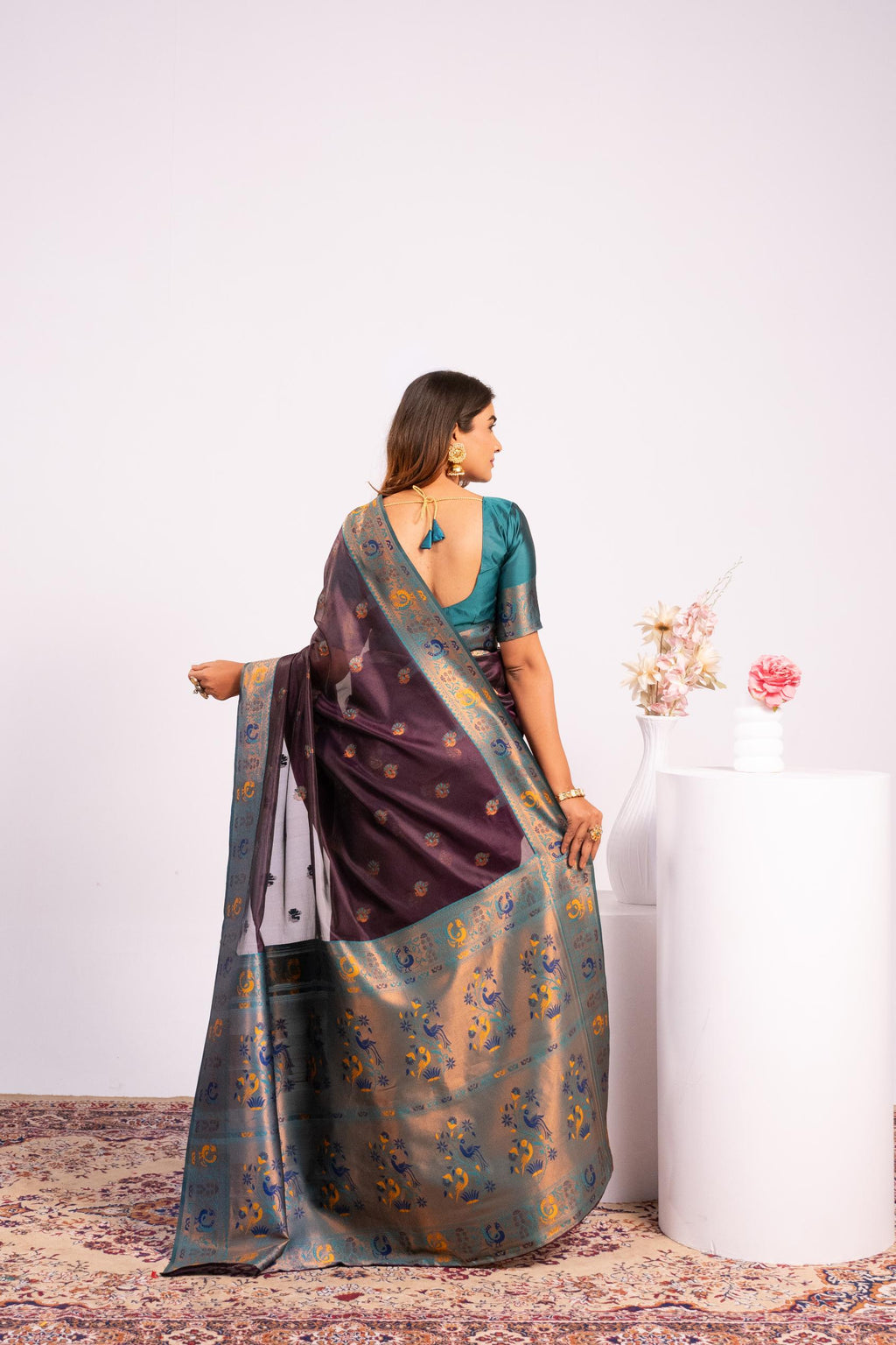Jyoti Fashion Women's Wine Soft Tissue Silk Zari Woven Saree with Blouse | Grocsy