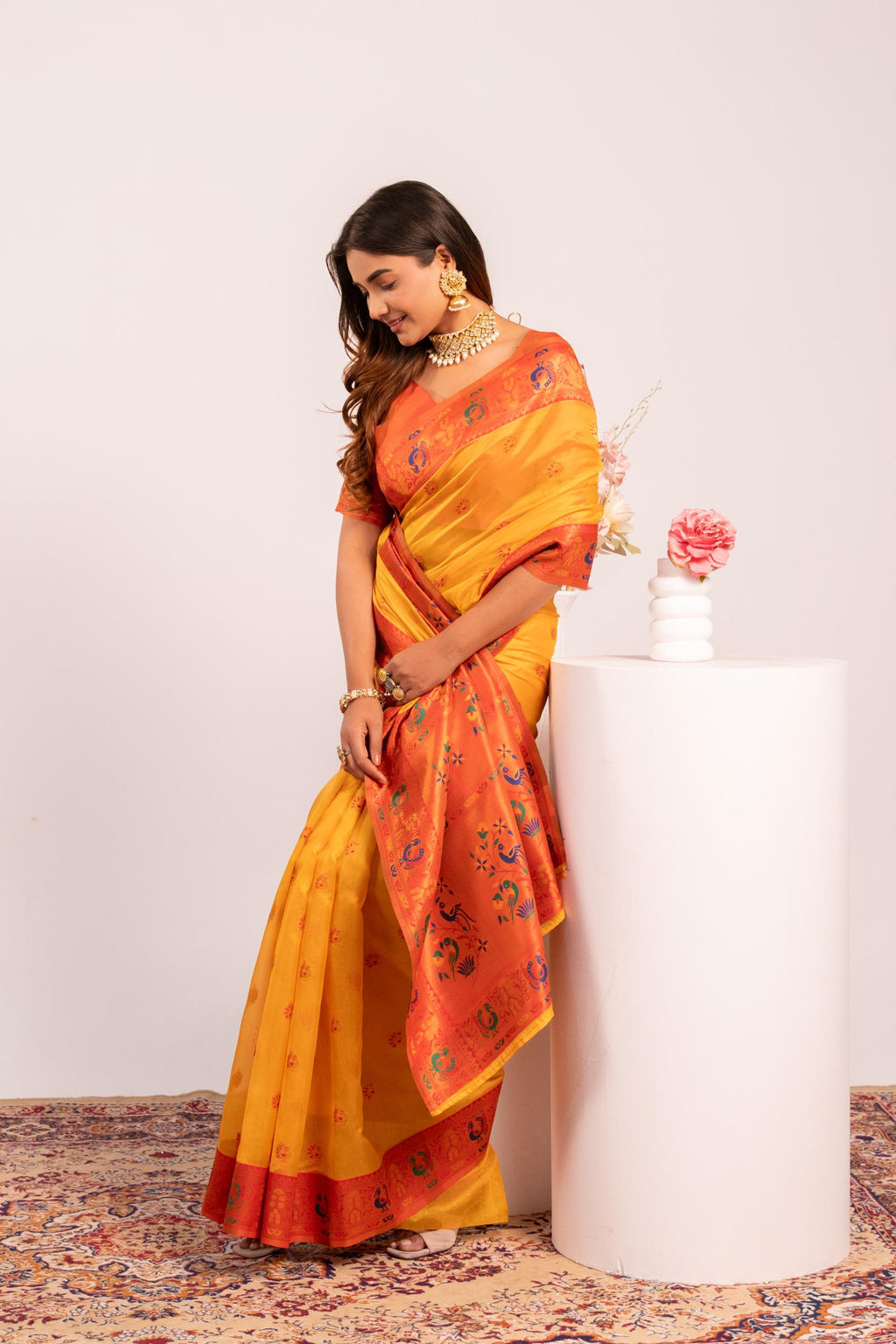 Jyoti Fashion Women's Yellow Soft Tissue Silk Zari Woven Saree with Blouse | Grocsy