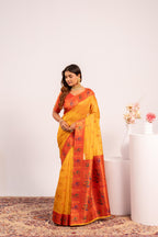 Jyoti Fashion Women's Yellow Soft Tissue Silk Zari Woven Saree with Blouse | Grocsy