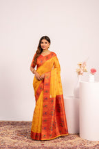 Jyoti Fashion Women's Yellow Soft Tissue Silk Zari Woven Saree with Blouse | Grocsy
