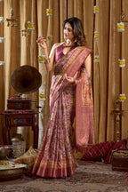 Jyoti Fashion Women's Pink Banarasi Digital Cluster Print Saree with Blouse | Grocsy