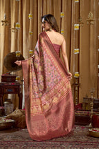 Jyoti Fashion Women's Pink Banarasi Digital Cluster Print Saree with Blouse | Grocsy