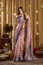 Jyoti Fashion Women's Purple Banarasi Digital Cluster Print Saree with Blouse | Grocsy
