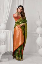 Jyoti Fashion Women's Green Soft Silk Zari Woven Saree with Blouse | Grocsy