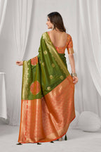Jyoti Fashion Women's Green Soft Silk Zari Woven Saree with Blouse | Grocsy