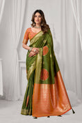 Jyoti Fashion Women's Green Soft Silk Zari Woven Saree with Blouse | Grocsy