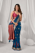 Jyoti Fashion Women's Blue Soft Silk Zari Woven Saree with Blouse | Grocsy