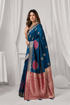 Jyoti Fashion Women's Blue Soft Silk Zari Woven Saree with Blouse | Grocsy