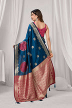 Jyoti Fashion Women's Blue Soft Silk Zari Woven Saree with Blouse | Grocsy