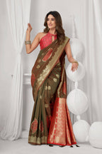 Jyoti Fashion Women's Coffee Soft Silk Zari Woven Saree with Blouse | Grocsy