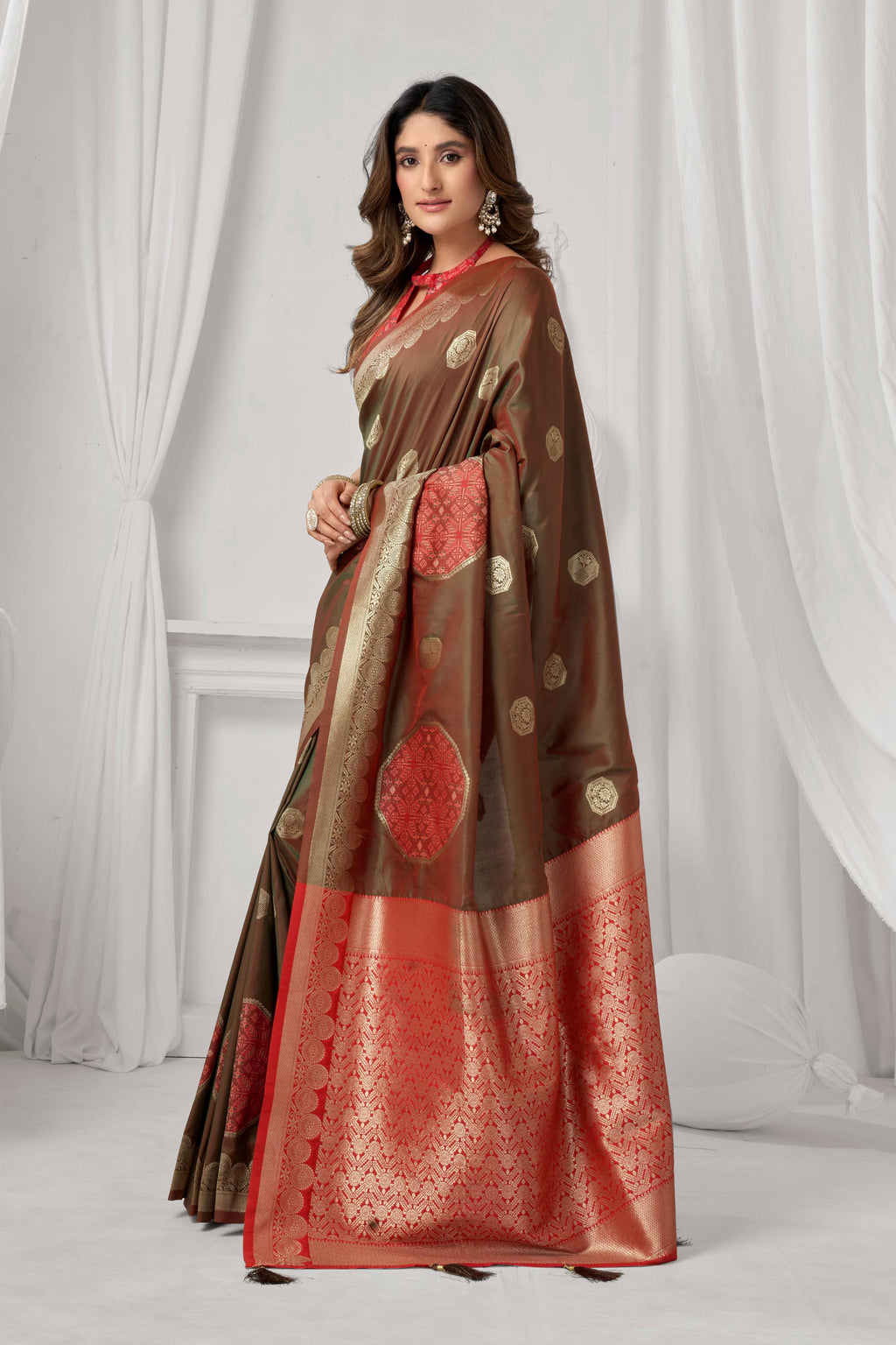 Jyoti Fashion Women's Coffee Soft Silk Zari Woven Saree with Blouse | Grocsy