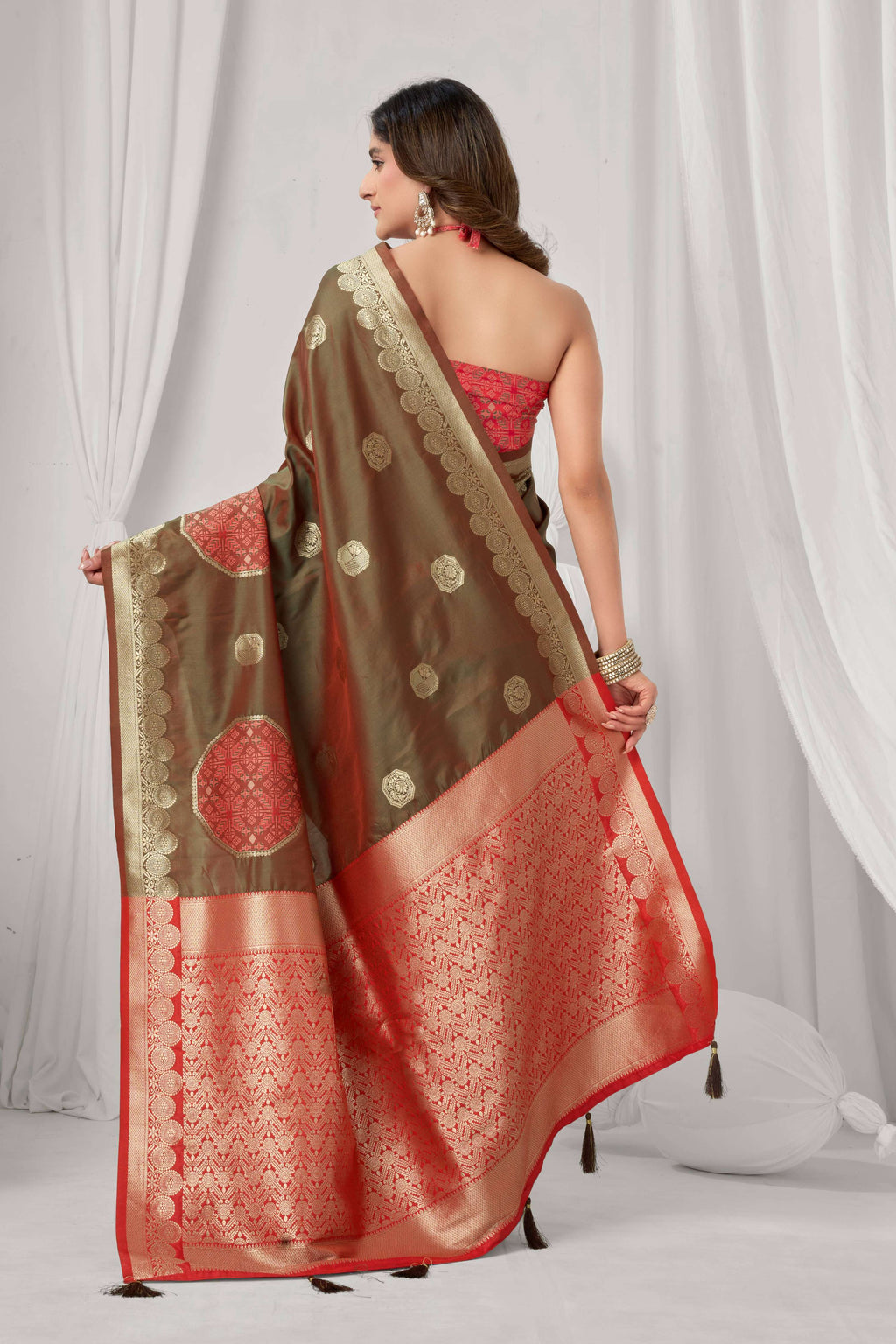 Jyoti Fashion Women's Coffee Soft Silk Zari Woven Saree with Blouse | Grocsy