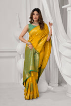 Jyoti Fashion Women's Yellow Soft Silk Zari Woven Saree with Blouse | Grocsy