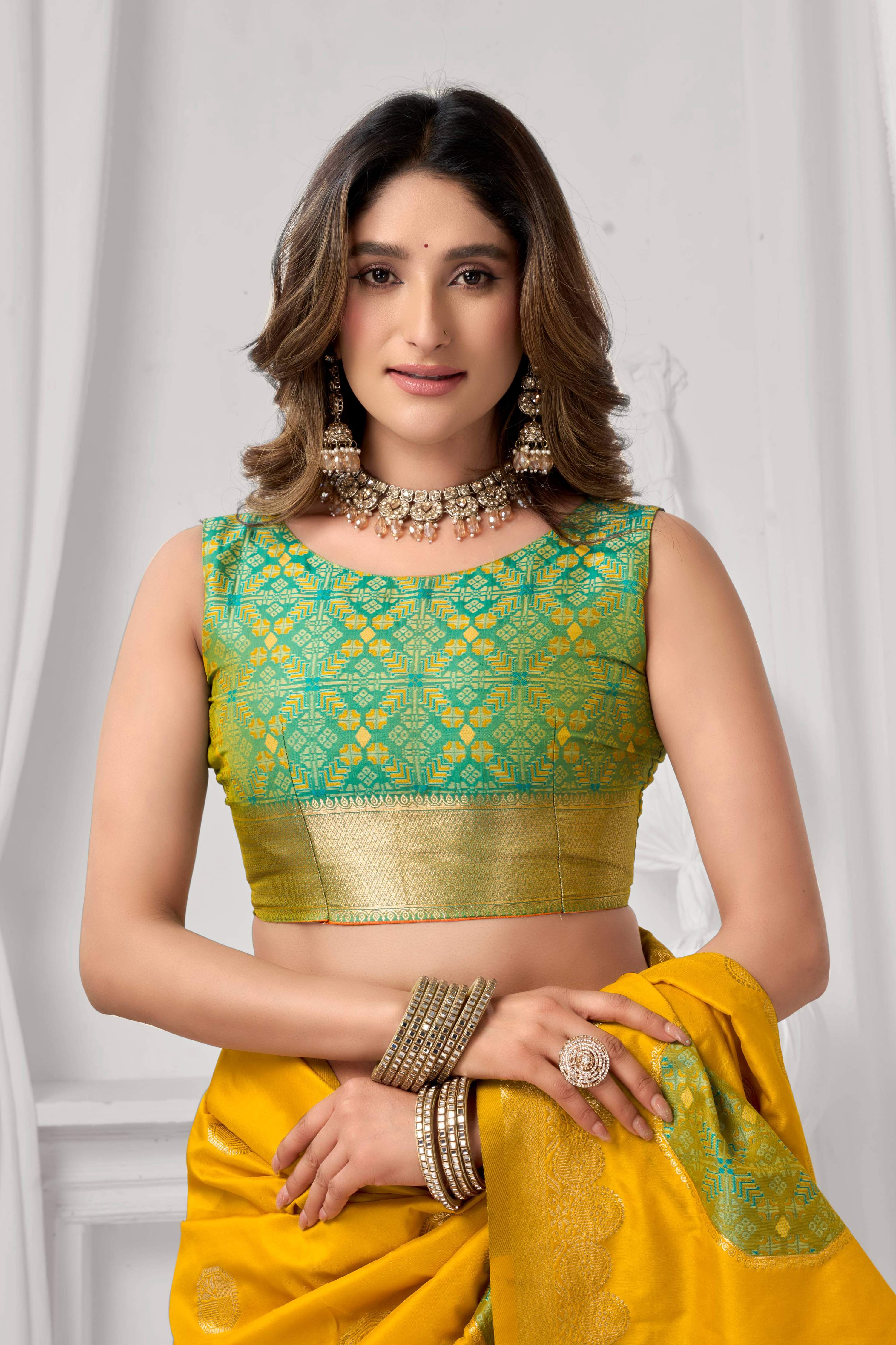 Jyoti Fashion Women's Yellow Soft Silk Zari Woven Saree with Blouse | Grocsy