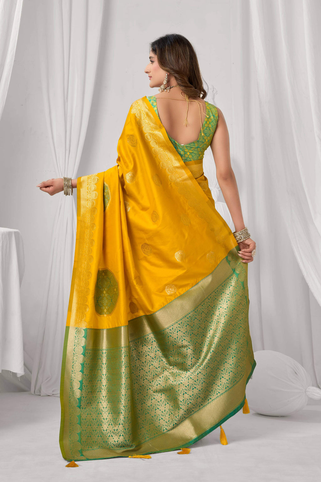 Jyoti Fashion Women's Yellow Soft Silk Zari Woven Saree with Blouse | Grocsy