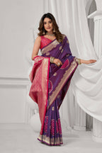 Jyoti Fashion Women's Purple Soft Silk Zari Woven Saree with Blouse | Grocsy