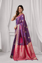 Jyoti Fashion Women's Purple Soft Silk Zari Woven Saree with Blouse | Grocsy