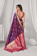 Jyoti Fashion Women's Purple Soft Silk Zari Woven Saree with Blouse | Grocsy