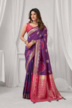 Jyoti Fashion Women's Purple Soft Silk Zari Woven Saree with Blouse | Grocsy