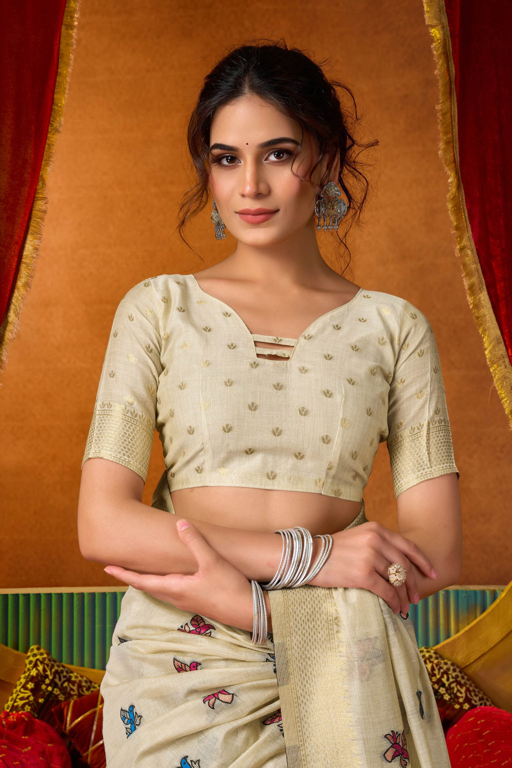 Jyoti Fashion Women's Cream Modal Zari Woven Saree with Blouse | Grocsy