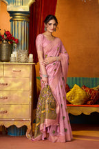 Jyoti Fashion Women's Pink Modal Zari Woven Saree with Blouse | Grocsy