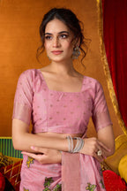 Jyoti Fashion Women's Pink Modal Zari Woven Saree with Blouse | Grocsy