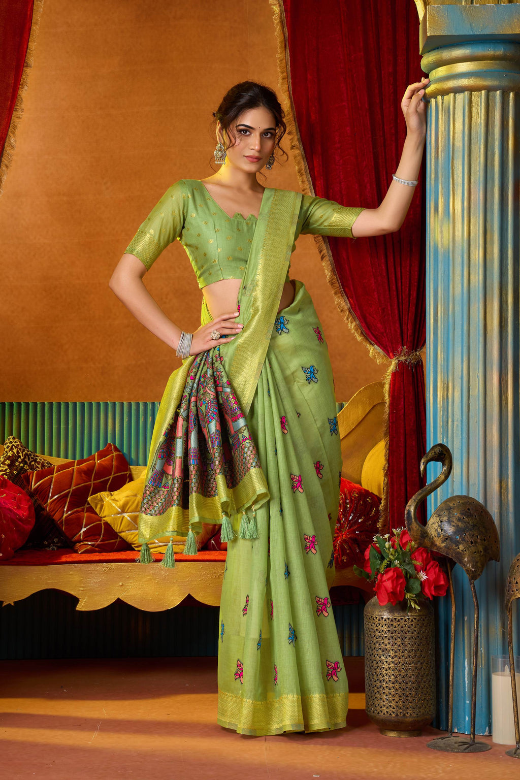 Jyoti Fashion Women's Green Modal Zari Woven Saree with Blouse | Grocsy