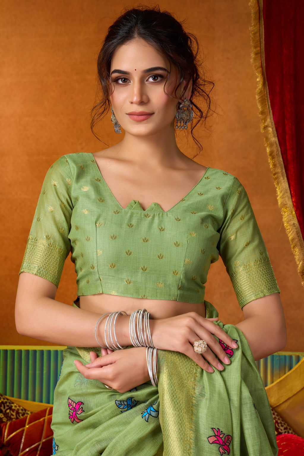 Jyoti Fashion Women's Green Modal Zari Woven Saree with Blouse | Grocsy