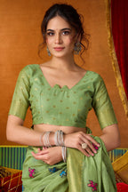 Jyoti Fashion Women's Green Modal Zari Woven Saree with Blouse | Grocsy