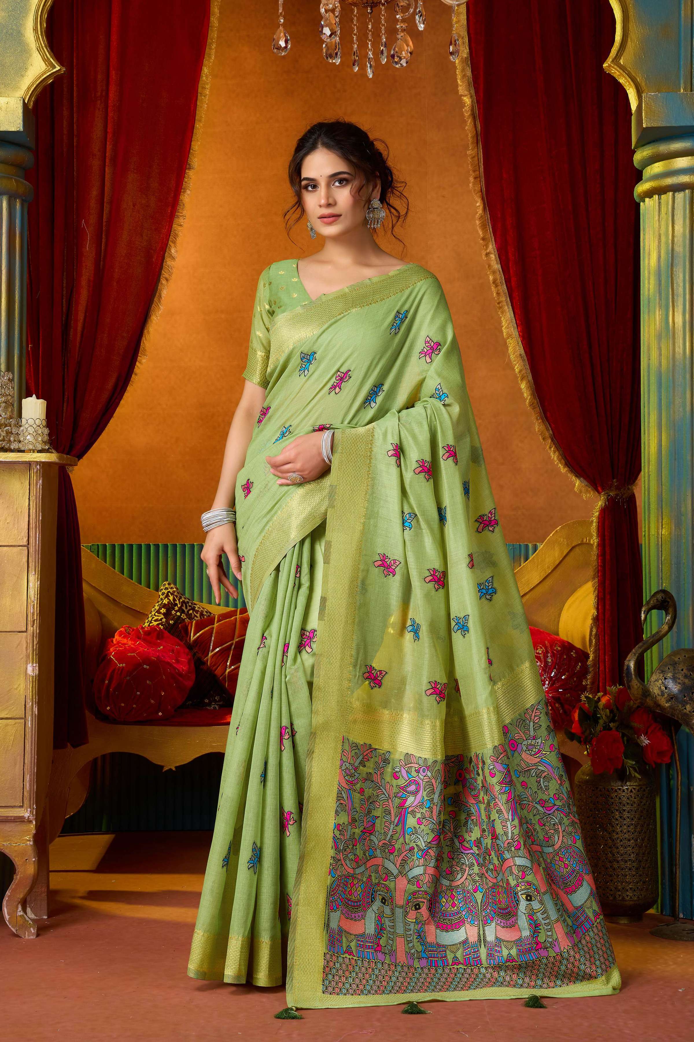 Jyoti Fashion Women's Green Modal Zari Woven Saree with Blouse | Grocsy