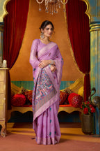 Jyoti Fashion Women's Lavender Modal Zari Woven Saree with Blouse | Grocsy