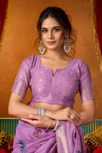 Jyoti Fashion Women's Lavender Modal Zari Woven Saree with Blouse | Grocsy