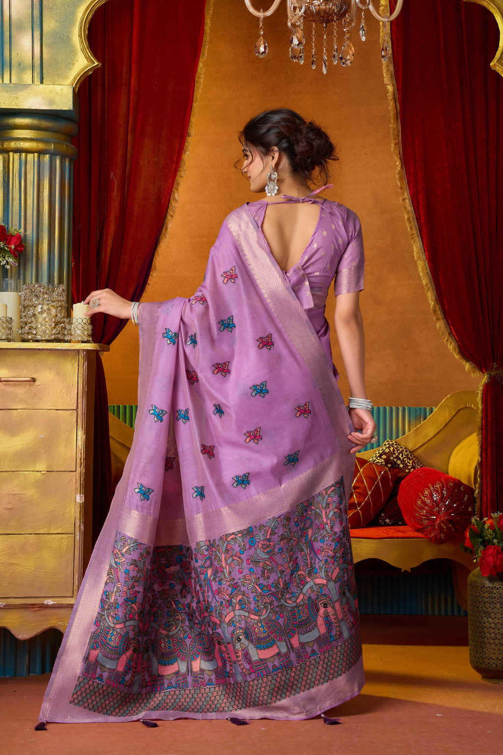 Jyoti Fashion Women's Lavender Modal Zari Woven Saree with Blouse | Grocsy
