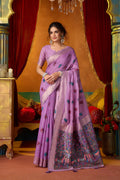 Jyoti Fashion Women's Lavender Modal Zari Woven Saree with Blouse | Grocsy