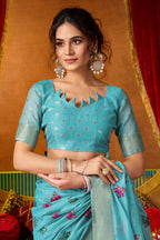 Jyoti Fashion Women's Turquoise Modal Zari Woven Saree with Blouse | Grocsy