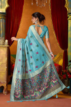 Jyoti Fashion Women's Turquoise Modal Zari Woven Saree with Blouse | Grocsy