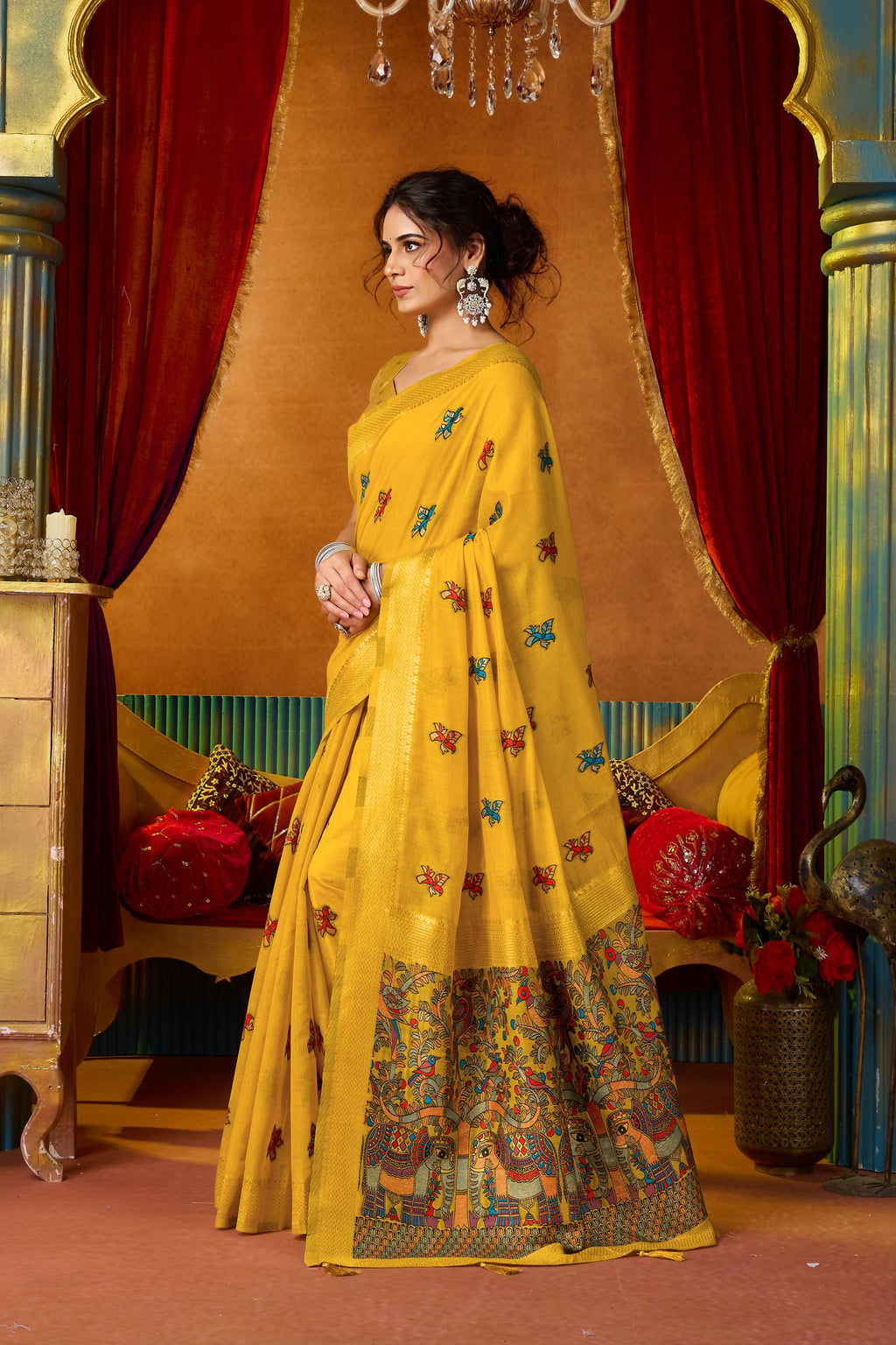 Jyoti Fashion Women's Yellow Modal Zari Woven Saree with Blouse | Grocsy