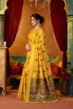 Jyoti Fashion Women's Yellow Modal Zari Woven Saree with Blouse | Grocsy