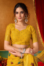 Jyoti Fashion Women's Yellow Modal Zari Woven Saree with Blouse | Grocsy