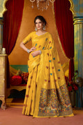Jyoti Fashion Women's Yellow Modal Zari Woven Saree with Blouse | Grocsy