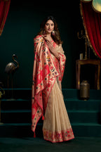 Jyoti Fashion Women's Cream Tissue Paithani Zari Woven Saree with Blouse | Grocsy