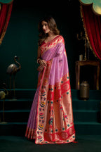 Jyoti Fashion Women's Purple Tissue Paithani Zari Woven Saree with Blouse | Grocsy