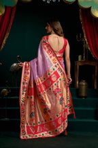 Jyoti Fashion Women's Purple Tissue Paithani Zari Woven Saree with Blouse | Grocsy