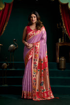 Jyoti Fashion Women's Purple Tissue Paithani Zari Woven Saree with Blouse | Grocsy