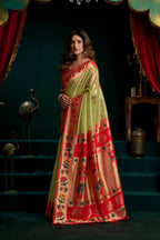 Jyoti Fashion Women's Green Tissue Paithani Zari Woven Saree with Blouse | Grocsy