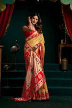 Jyoti Fashion Women's Mustard Tissue Paithani Zari Woven Saree with Blouse | Grocsy