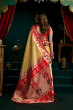 Jyoti Fashion Women's Mustard Tissue Paithani Zari Woven Saree with Blouse | Grocsy